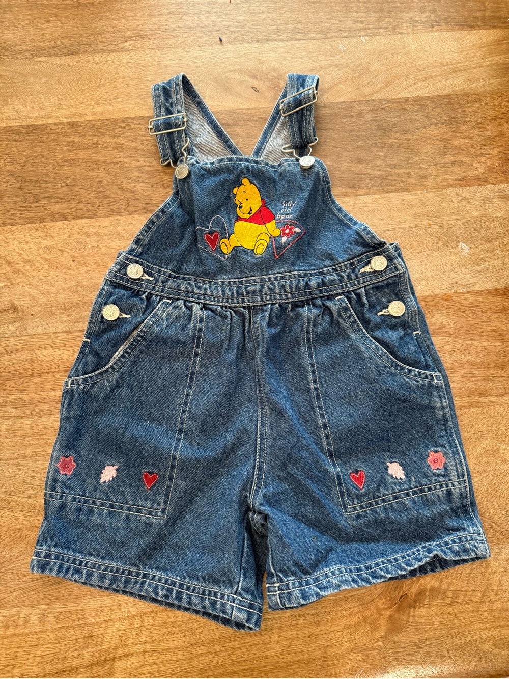 Vintage 90s Disney Winnie The Pooh Toddler denim bib Overalls Shorts 4T y2k